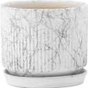 Napco Imports Indoor Outdoor Plant Succulent Herb Flower Pot 5.75 Inch Ceramic Ribbed Marble