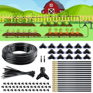 Drip Irrigation System,100 Ft Quick-Connect Garden Sprinkler Kit with 16pcs 360 Adjustable Nozzles for Garden, Lawn, Greenhouse, Raised Beds & Outdoor Plants