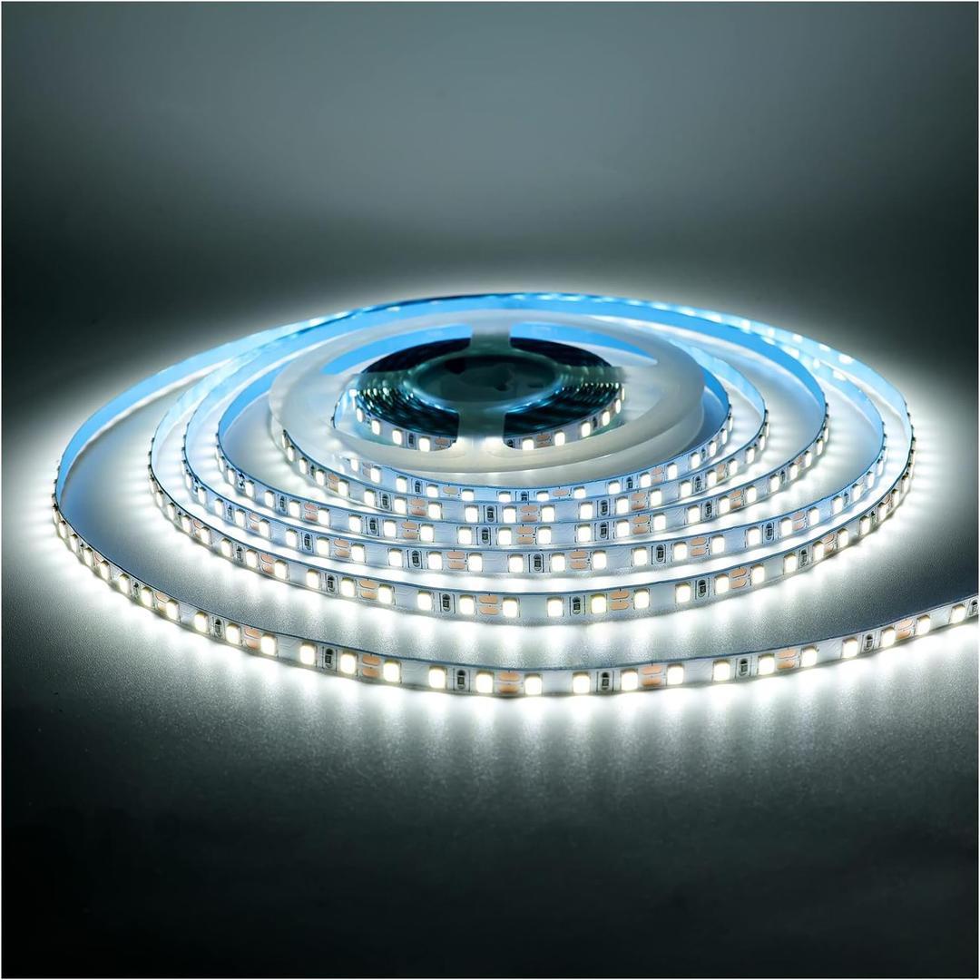 12V LED Strip Lights, 5mm Wide Ultra Narrow White 6000K 16.4ft SMD 2835 IP20 120 LEDs/M, Total 600 LEDs Rope Light Strip for Bedroom, Kitchen, Advertising Decoration