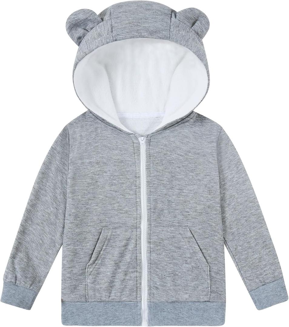 Vieille Baby Toddler Fleece Hooded Jacket Boys Girls Cute Bear Ear Zip Up Outerwear 1-5 Years (Gray)
