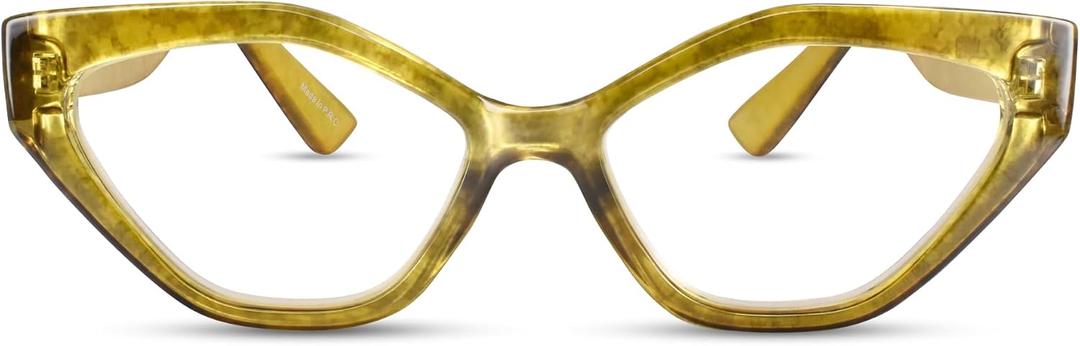 2SeeLife Oversized TR-90 Cat Eye Reading Glasses for Women Medium-Wide Fit, Sturdy Frame, Premium Geometric Readers, Amber Gold, +2.00