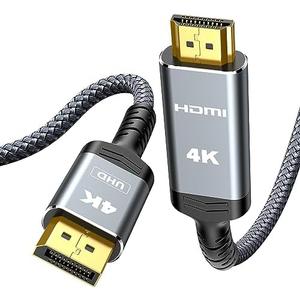 Highwings 4K DisplayPort to HDMI, 10ft Uni-Directional DP (Source) to HDMI (Display) 1.4 Cable, 4K@30Hz, 2K@60Hz, 1080P Full HD, Braided Cord for Dell, NVIDIA, AMD, Monitor, Projector (Grey)