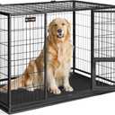 Feandrea 48 Inch Heavy Duty Dog Crate, Metal Escape Proof Dog Kennel with Double Doors and Convenient Feeding Door, Removable Tray, Easy to Clean, XXL Dog Crate for Large and Medium Dogs, Black