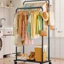 Double Rod Clothes Rack Mesh Shelf & Hooks, 28.7x16.5x59.1, Black