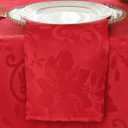 SASTYBALE Christmas Cloth Napkins Washable, Jacquard Napkins with Poinsettia Design, 4 Pieces Napkins Set for Winter, Xmas and Holidays Party (Square, 20" x 20", Red)