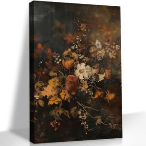 LSXARTQQ Vintage Floral Canvas Wall Art Bathroom Dark Academia Flower Picture Print Farmhouse Retro Moody Botanical Wildflower Painting Bedroom Kitchen Office Antique Wall Decor (16x24inch) (24L" x 16W")