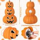Retisee 3 Tiers 14 Inch Halloween Orange Pumpkin Lantern Decoration with LED Bulbs Lights Large Plastic Stacked Jack O Lantern Pumpkins Lights Indoor for Halloween Front Door Decor Indoor Decoration