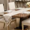 Loom and Mill Luxury Table Runner 72 inches Long, Elegant Damask Jacquard Table Runners with Handmade Multi-Tassels for Dining Room Dresser Party Holiday Banquet Decoration(Beige, 13x72 inch)
