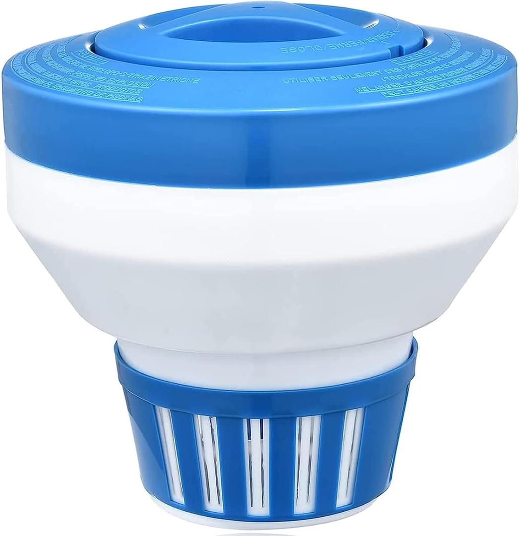 Floating Chlorine Dispenser, Pool Spa Chlorine/ Bromine Floater, 7" Large Capacity Floating Chlorinator & Bromine Holder Fits 3 Inch Chemical Tablets（Collapsible）