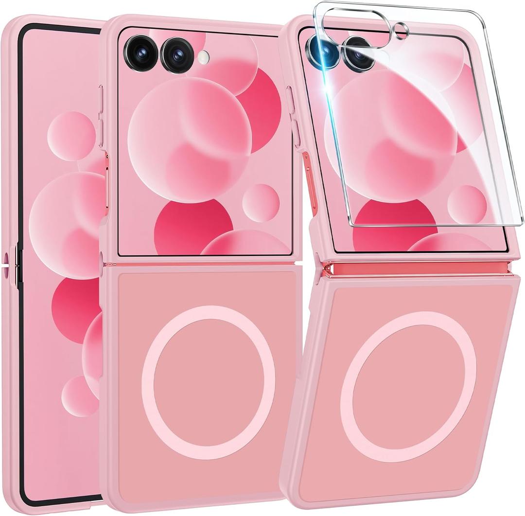 FNTCASE for Samsung-Galaxy Z-Flip-7 Magnetic Case:Translucent Matte Textured Military Grade Drop Protection Phone Cover - Durable Rugged Shockproof Protective Bumper Cases (Pink)