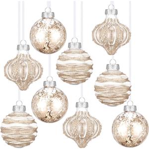 9 Pcs 3.15" Clear Christmas Ball Ornaments Xmas Ball Decorations Set Shatterproof Decorative Hanging Ornaments for Christmas Tree Home Wedding Party Office Decor (Champagne)