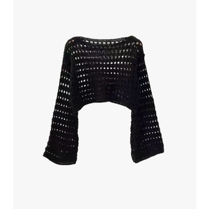 Long Sleeve Crop Knit Pullovers for Women Summer Beach Bikini Cover-Up Pullover Knitwear Blouses, One Size