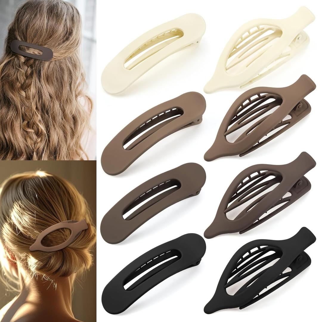 ProSuites 8 PCS Flat Hair Clips, 2 Styles French Claw Clips Strong Hold for Women Girls Thin Hair (Neutral Color)