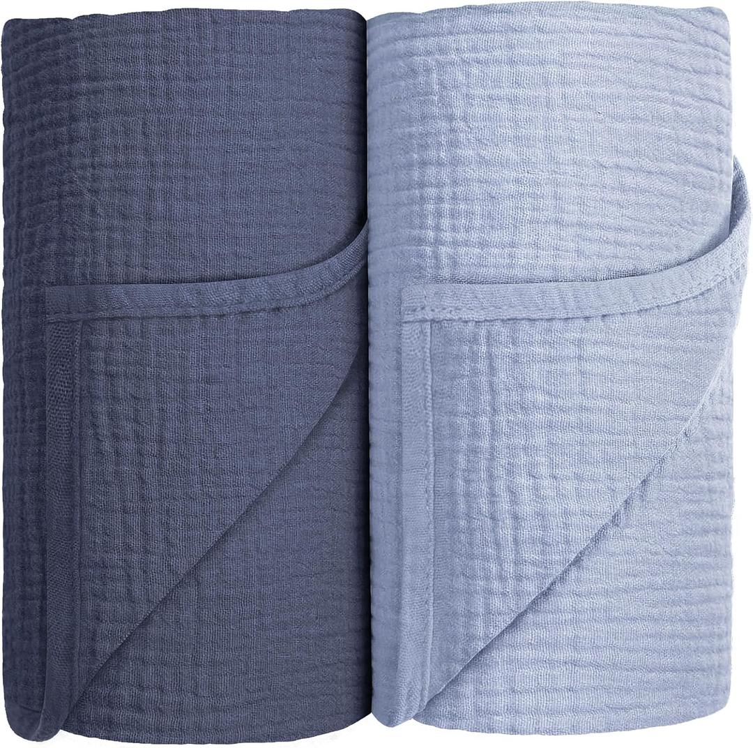 Susurration Muslin Swaddle Blanket Baby,100% Cotton Baby Receiving Blanket Soft Thin Swaddle Blanket for Unisex Newborn 40x40in 2Pack (Navy Blue)