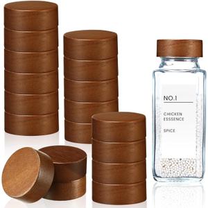 FillTouch 40 Pcs Wooden Lids for 4 oz and 8 oz Square Spice Jars Reusable Can Wooden Airtight Spice Storage Canning Lids for Nice Sealing Kitchen