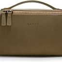 EACHY Travel Makeup Bag, Large Capacity Cosmetic Bag for Women, Waterproof PU Leather, Flat Open Portable Toiletry Bag for Skincare, Brushes & Travel Essentials (Medium, JA-Green)