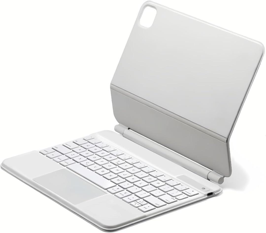 Magnetic Stand with Multi-Touch Trackpad 12.9in Ultra-Thin Case with Keyboard with 64 Keys, Floating Cantilever Stand for 11th &10th Generation Ipad Pro 2022 2021 2020 2018 (White)