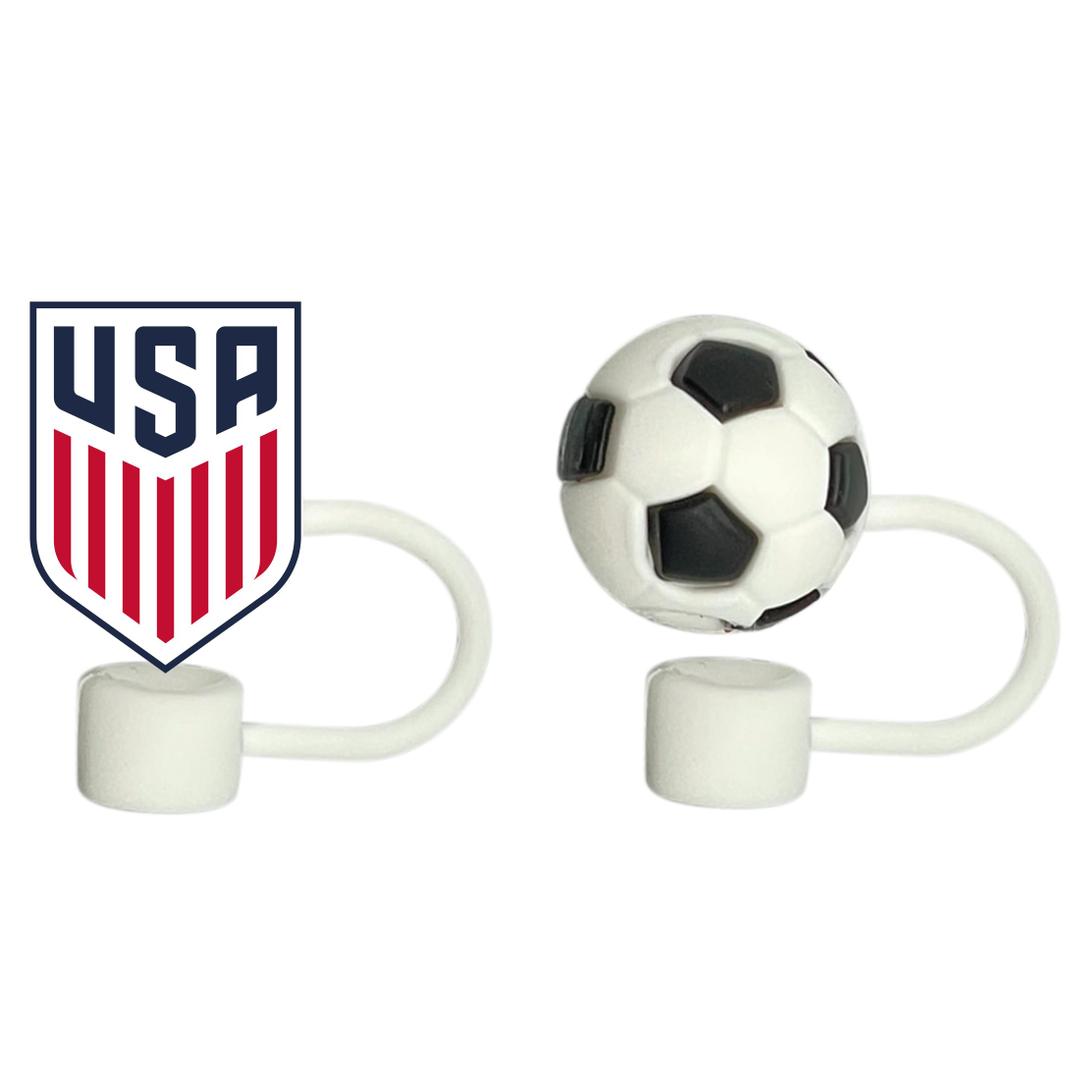 3 x U.S. Soccer Straw Toppers: Official Licensed Product, 4 Count Silicone Straw Covers, Soccer Ball and Logo Designs, Fits 9-10mm Straws, Reusable Straw Caps for Drinks and Travel
