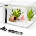 Fish Tank Betta 2.5 Gallon Desktop Small Beta Fish Aquarium Starter Kit with 25W Heater LED Light and Mini Water Pump & Filter Media Compact Aquarium for Betta Fish, Shrimp(White)