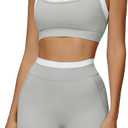 ABOCIW Womens Layerd Workout Sets Square Neck Sports Bra Tummy Control High Waist Biker Shorts Yoga Pilates Outfits, 8-10