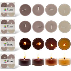 16 Pack Scented Colored Tealight Candles, Natural Soy Tealight Candles, Ideal for Customers Seeking for Subtle, Refreshing Scent Experience, Citrus Floral Scented, 3 Hour Burn Time, Brown
