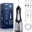 Water Dental Flosser Oral Irrigator with 5 Modes, 350ml Cordless Water Teeth Cleaner Pick 6 Tips, IPX7 Waterproof Rechargeable Portable Powerful Battery for Travel & Home Braces & Bridges Care (Black)