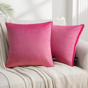 Phantoscope Pack of 2 Velvet Throw Pillow Covers, Decorative Soft Velvet Pillows Accent Double-Sided Gusseted Design, Square Cushion Case for Couch Sofa Bed, Hot Pink, 18 x 18 inches 45 x 45 cm