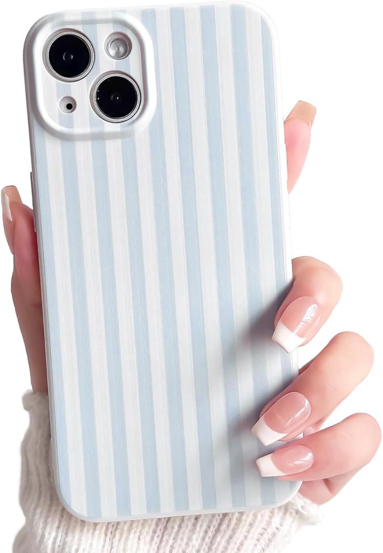 Lovmooful Compatible for iPhone 15 Case Cute Color Striped with Aesthetics Design for Girls Women Soft TPU Shockproof More Protective Girly for iPhone 15 Case-Blue