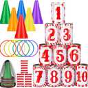 29 Pcs 4 in 1 Carnival Games Set: Bean Bags, Plastic Cones, Carnival Cans, Rings for Adults, Teens, Indoor & Outdoor Games