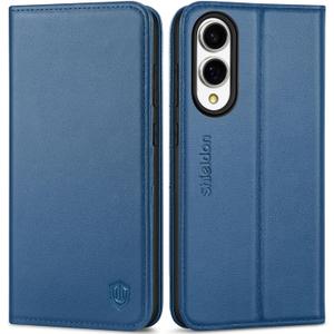 SHIELDON Case for Galaxy S25 Edge 6.7", Genuine Leather Wallet Magnetic Case with RFID Blocking Card Holder Kickstand Shock Absorbing Cover Compatible with Galaxy S25 Edge 2025 - Nappa Royal Blue