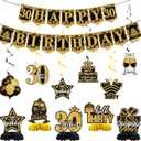 30th Birthday Decorations - 12 PCS Black Gold Happy 30th Birthday Banner 30th Hanging Swirls Streamers Surprise 1996 Honeycomb Centerpieces Table Decorations for Birthday Party Supplies Favors