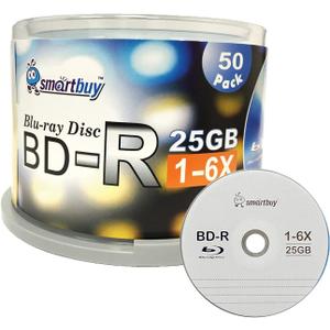 Smartbuy 50 Pack Bd-r 25gb 6X Blu-ray Single Layer Recordable Disc Logo Top Blank Data Video Media 50 Disc Spindle