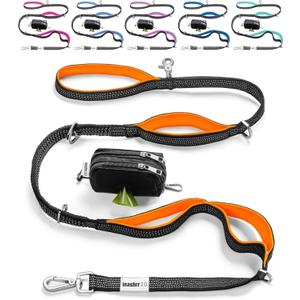 No Pull Dog Leash for Large Dogs  6ft Highly Reflective Bungee, Heavy Duty Leash for Large Dogs, 4 Padded Handles, Strong Carabiner Clip & Rings, Includes Poop Bag Holder & Treat Pouch (Orange)