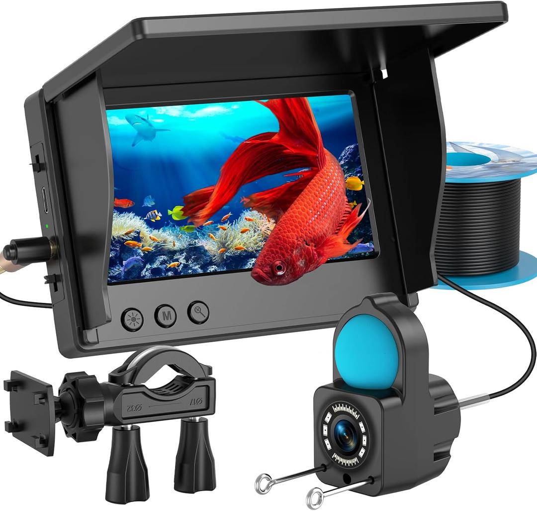 Underwater Fishing Camera TMACTIME 1080P HD, Portable Fish Finder with 4.3" LCD Display & Infrared Night Vision Light, IP68 Waterproof & 5000mAh, Fishing Camera for Ice Lake Boat Kayak Fishing - 15M