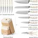 CAROTE 14 Pieces Knife Set with Block, Forged, High Carbon Stainless Steel Sharp Blade Block Knife Set, Dishwasher Safe Cutlery, Cream
