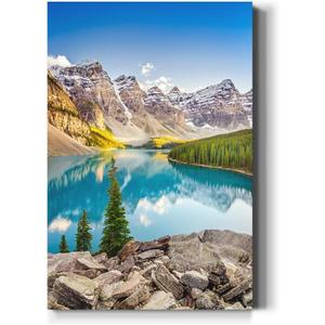 Large Wall Art Decor Landscape view Moraine lake Canadian Rocky Mountains Vertical Pictures Framed Canvas Wall Art for Living Room Bedroom Bathroom Artwork Paintings Kitchen 36x24 (Color10)