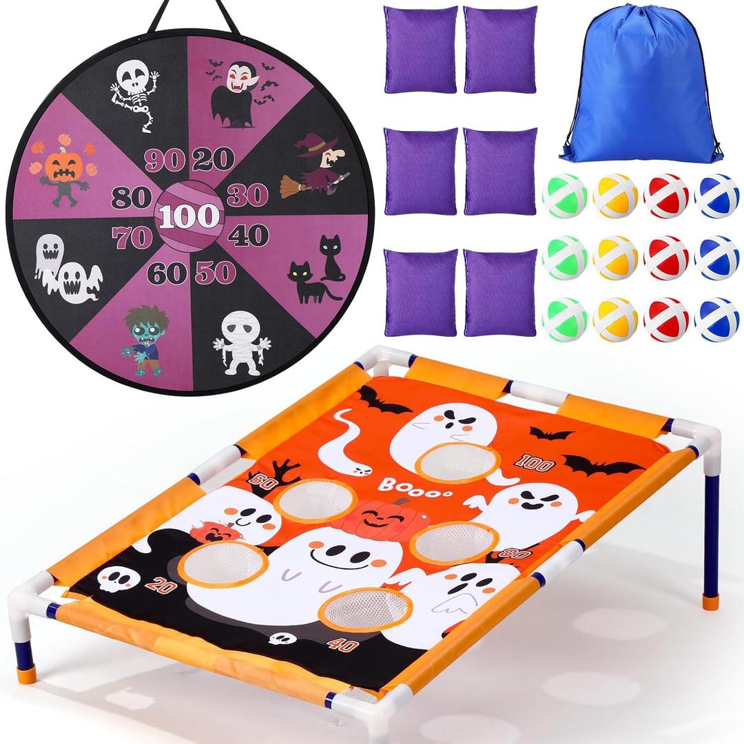 HyDren 22 Pcs Halloween Toss Game Bean Bag Toss Game Pumpkin Ghost Skeleton Dart Board Throwing Sporting Dart Board with Balls for Student Adults Yard Indoor Outdoor Halloween Party Activity