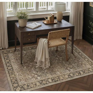 HUGEAR 3x5 Washable Area Rug for Entryway, Brown Vintage Floral ,Thick Mid Pile, Non Slip, Soft Rug for Kitchen, Bathroom, Bedroom, Door Mat