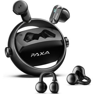 2 in 1 Clip on Open Ear Headphones Wireless Earbuds, 0 Delay Bluetooth 6.0, Ultra-long 140H Play, Auto L-R Recognition Touch Control, Hybrid Noise Reduction for Work Fitness Daily Use, Ctbuds Black