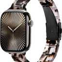 Slim Resin Band Compatible With Apple Watch Band Women 38mm 40mm 41mm 42mm 44mm 45mm 46mm, 14mm Thin Tortoise Lightweight Bracelet Dressy Strap for iWatch Bands Series 11 10 SE 2nd/3 9 8 7 6 5 4 3