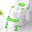 Potty Training Seat SKYROKU Potty Training Toilet with Step Stool Ladder, for Kids Boys Girls Toddlers - Comfortable Safe Potty Seat with Anti-Slip Pads Ladder (8838-Green)