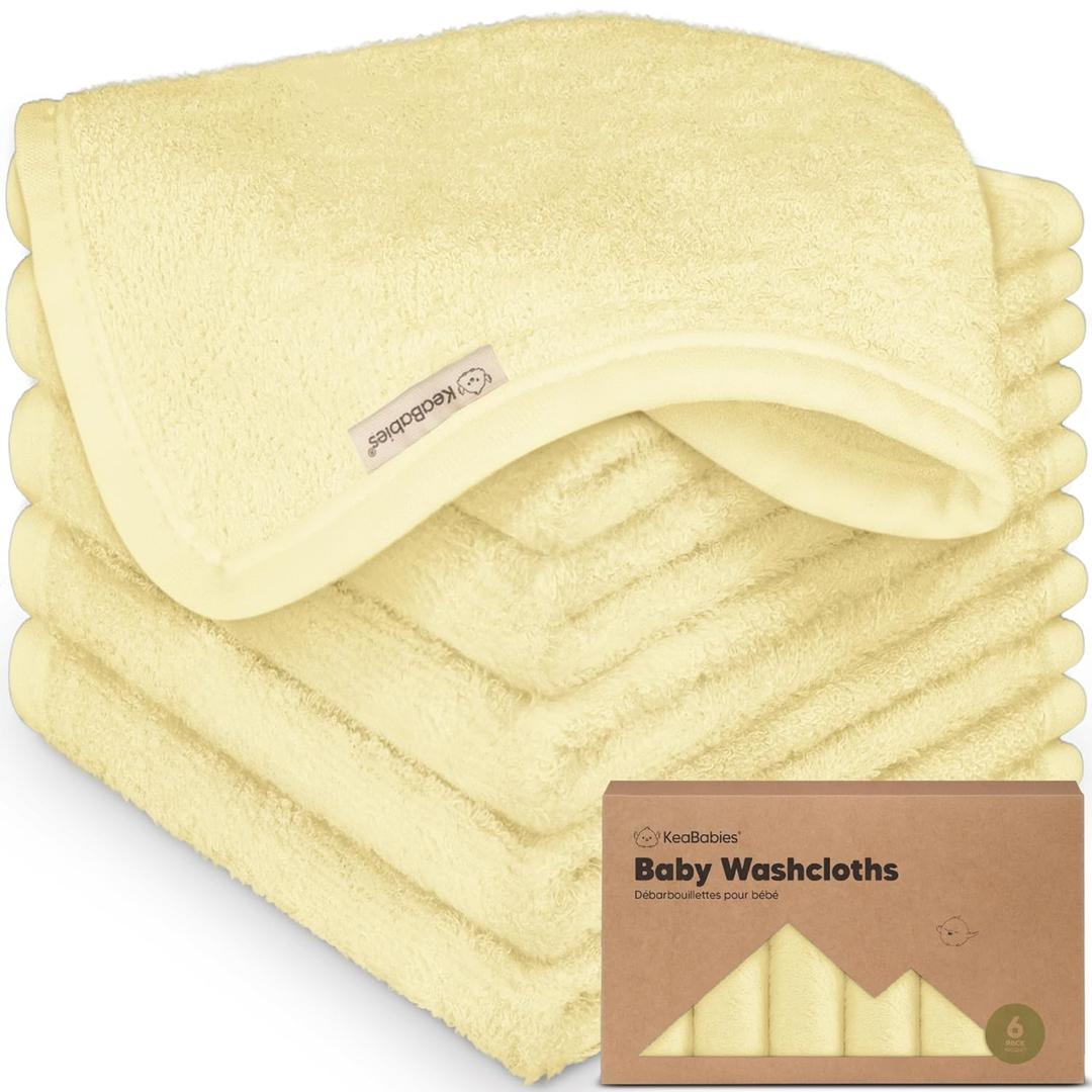 6-Pack Baby Washcloths Soft Absorbent Viscose from Bamboo Washcloths for Face, Body, Baby Towels for Newborn, Kids, Toddlers, Infant, Gentle on Sensitive Skin, 10x10 Reusable Face Towels (Sunshine)