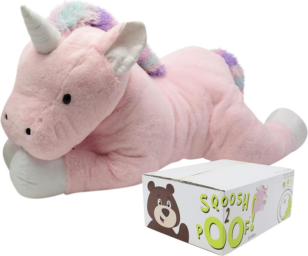 Animal Adventure| Sqoosh2Poof| Jumbo Plush Character Compressed Inside Small Box | 44" Unicorn