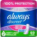 Always Discreet Incontinence Panty Liners for Women with Bladder Leaks, Size 2, Very Light Absorbency, Up to 100% Bladder Leak Protection 69 CT
