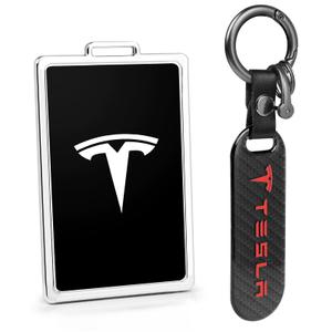 Tesla Key Card Holder Case Compatible with Model 3 Y Key Protector Cover Carbon Fiber Accessories Key Chain Keyring