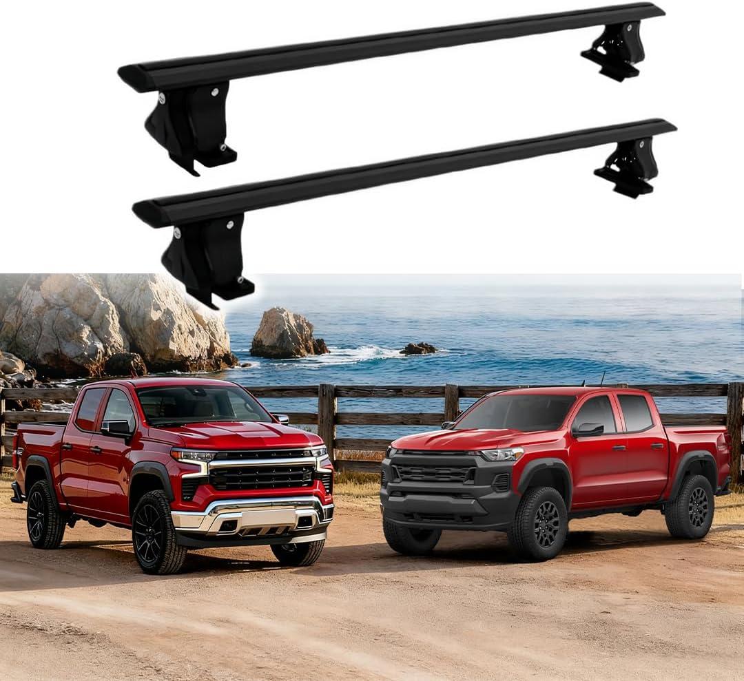 2Pcs Heavy Duty Roof Rack Cross Bars Fits for Chevy Colorado 2023-2025 / Silverado 2019-2024 2025 Aluminum Cargo Bars Luggage Gear Rooftop Storage Car Roofs Rack Cargo Carrier (Black)