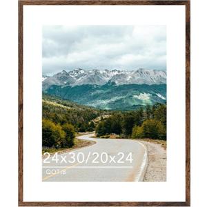 Wood 24x30 Picture Frame with 20x24 Mat, Display 20x24 with Mat or 24x30 Without Mat, Wood 24 by 30 Photo Frame, 24 x 30 Frame for Wall Hanging Display, Deep Brown