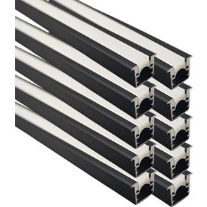 JARBIH 10PACK 1M Led Aluminum Profile, 10x10mm U Type Aluminum Channel Diffuser with Milky Silicone Cover, Kitchen Cabinet Closet Lamp LED Strip Shelf Light Channel Holder(Black)