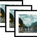 Picrit 16x16 Picture Frame 3 Pack, Black Poster Frame, Display Poster 12 x 12 with Mat or 16 x 16 without Mat for Horizontal or Vertical Wall Mounting