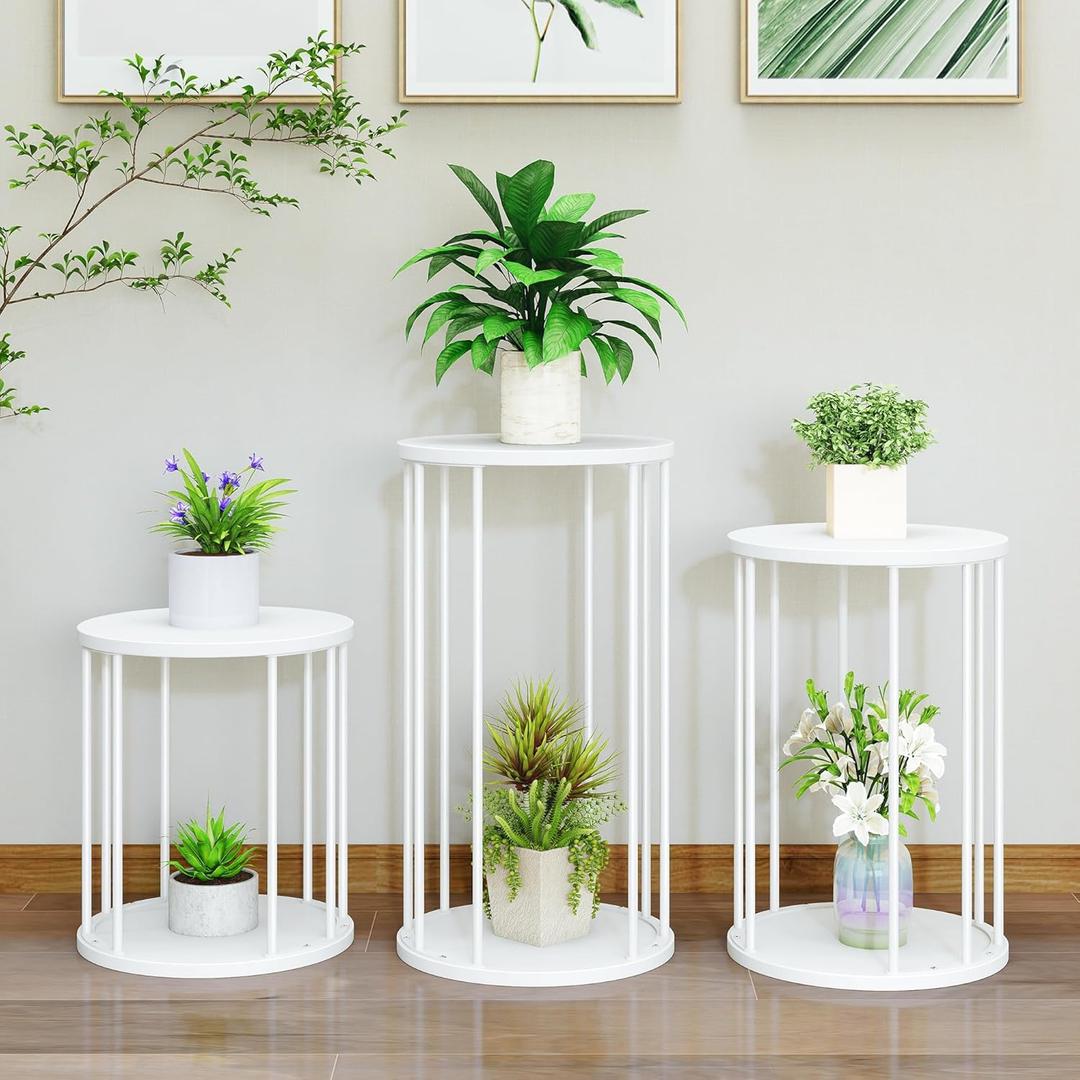 Plant Stand Indoor,small plant stool,Flower Pot Corner stand holder,Mid Century Heavy Duty Metal Tall Home Decor,Modern Round End Table,Small Rustic Display Stand for Living Room,Bedroom (White,3 Packs)